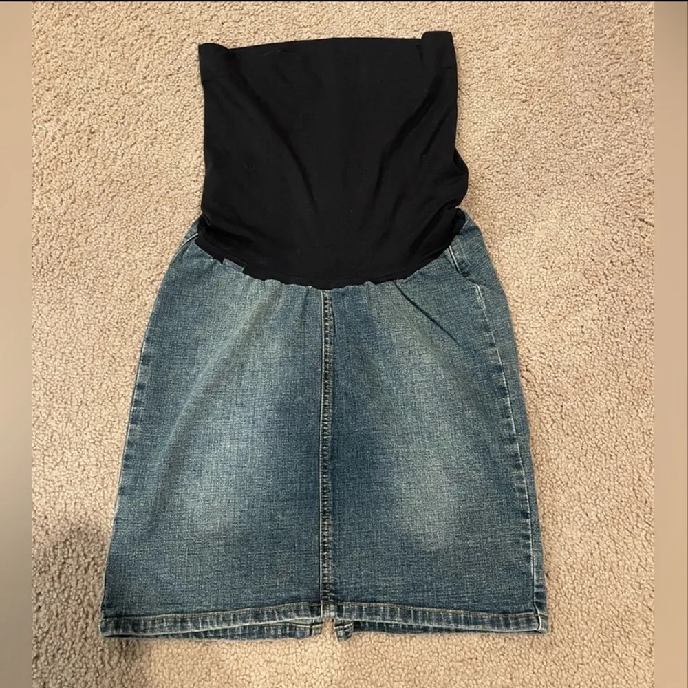 Maternity BELLA BAND Tube denim stretchable Mini Dress Black - Image 9