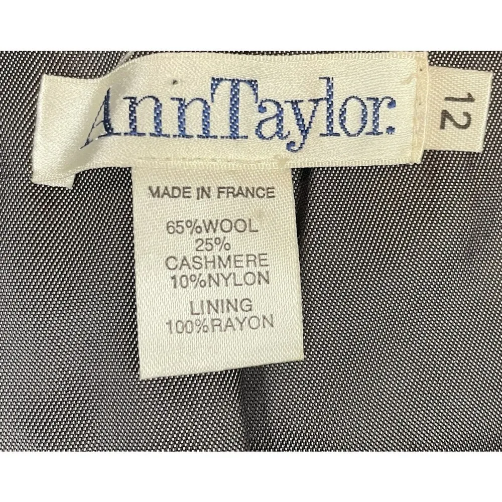 Vintage ANN TAYLOR size 12 Gray wool Cashmere one button blazer Coat relaxed fit - Image 4