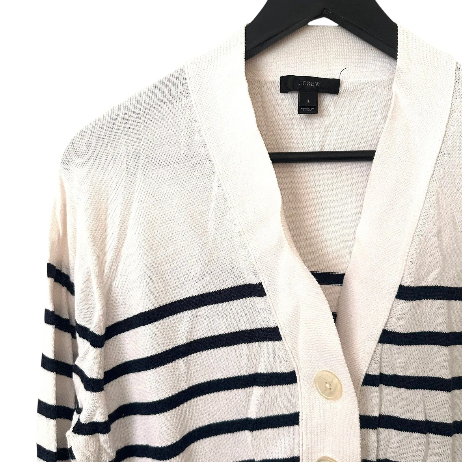 JCREW Striped Cropped Button Front Cardigan White Navy X-Large - Image 4