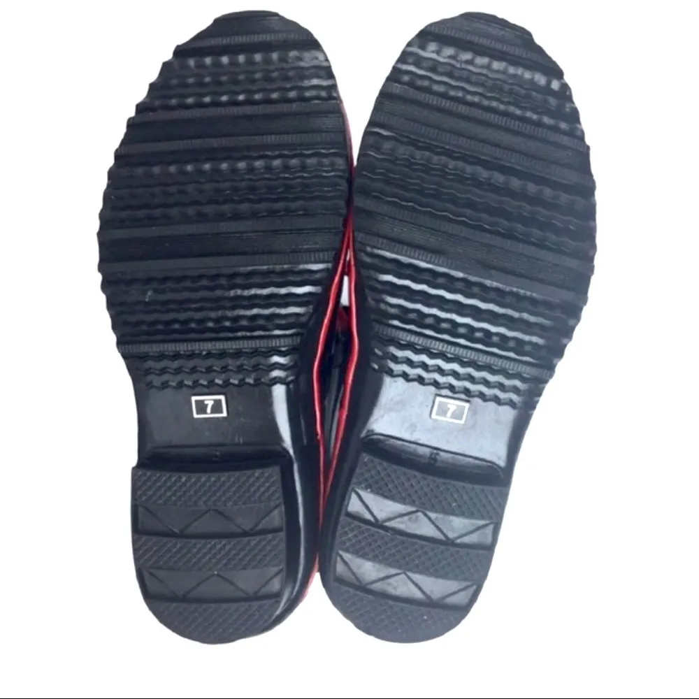 Glossy Black & Red Waterproof Short Lace-Up Rain Boots - Image 6