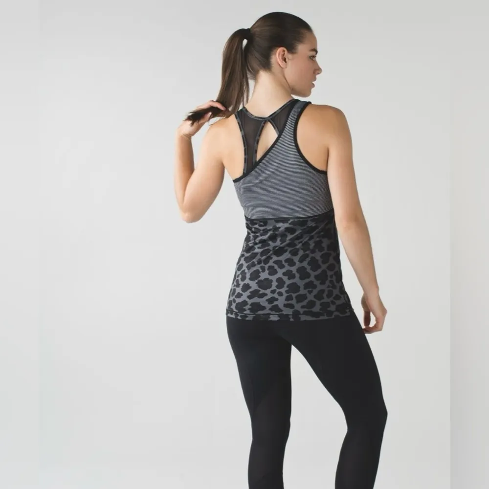 Lululemon Meshed Up Tank Top One Shoulder Leopard Striped Mini Pop Black Gray 6 - Image 4