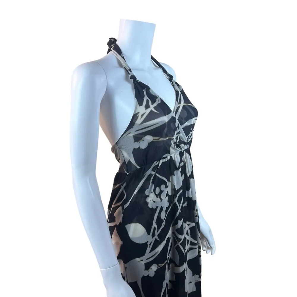 Sweet Pea Petal Print Halter Mesh Maxi Dress - Image 5