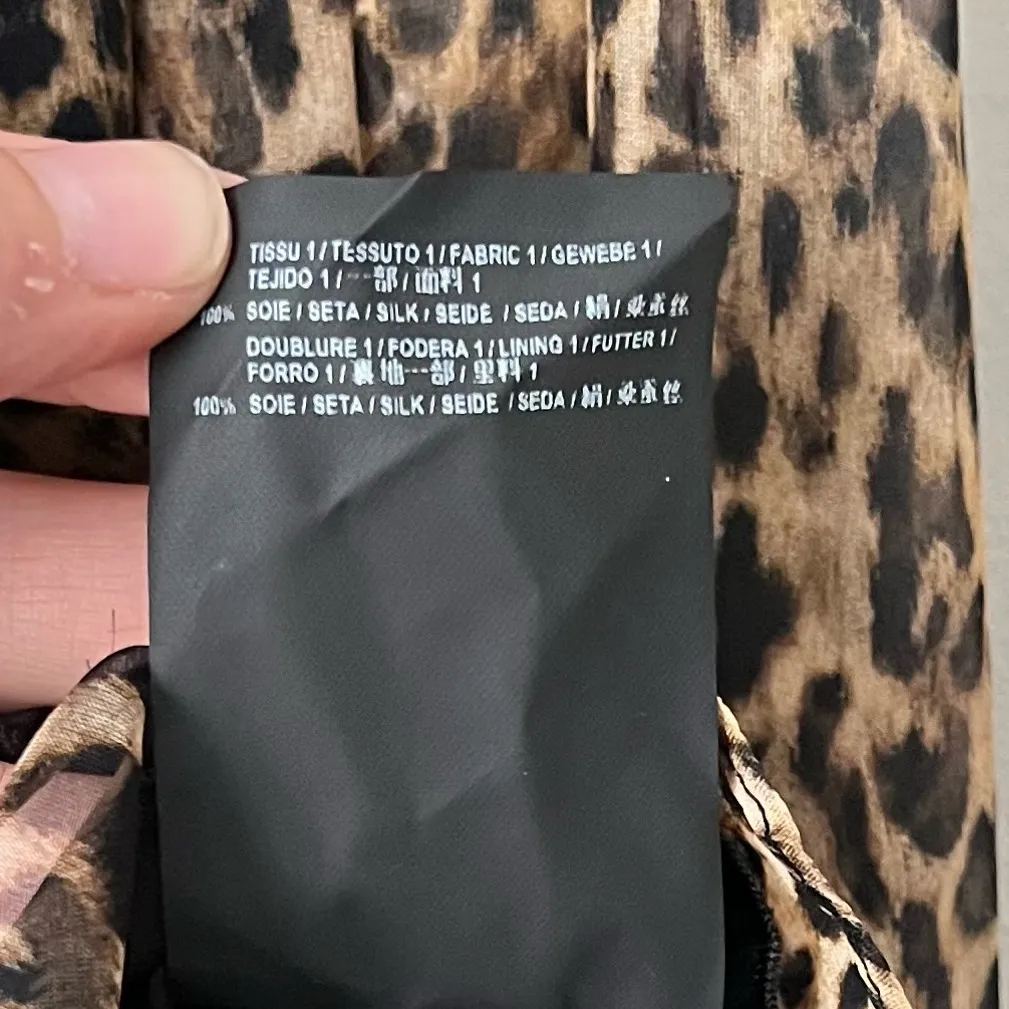 YSL Saint Laurent Women’s 100% Silk Animal Print Long Sleeve Sheer Dress Small - Image 8