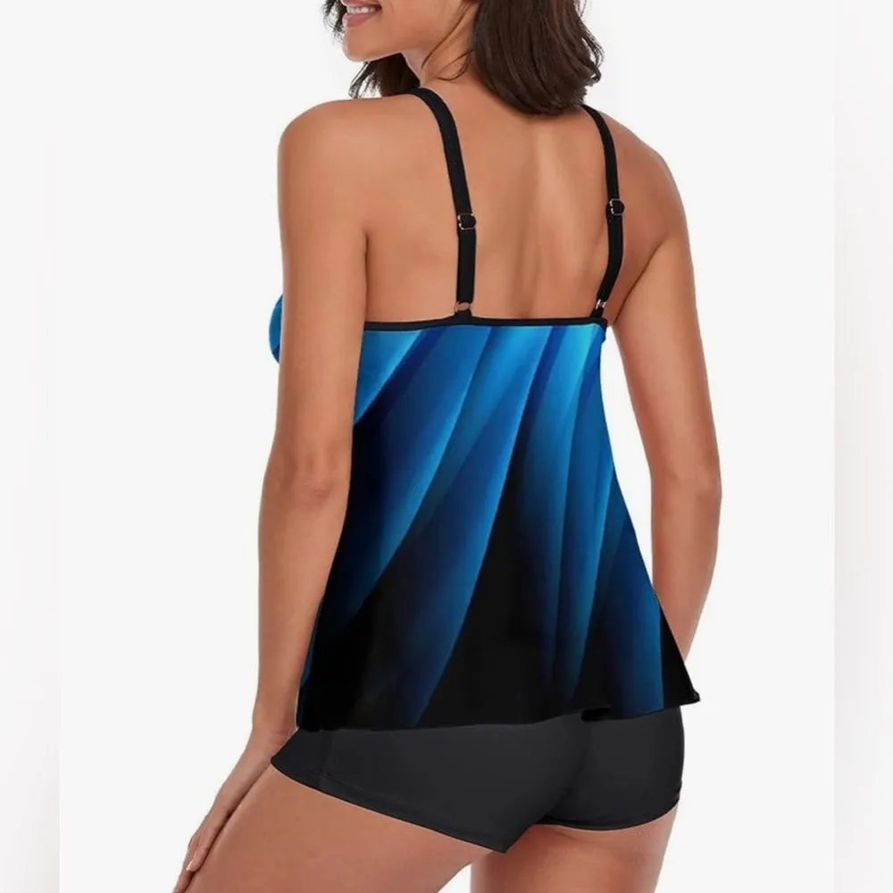 Urchics Women’s Tankini Boyshorts Swimsuit Tummy Control 2 Piece Blue Gradient M Size M - Image 3