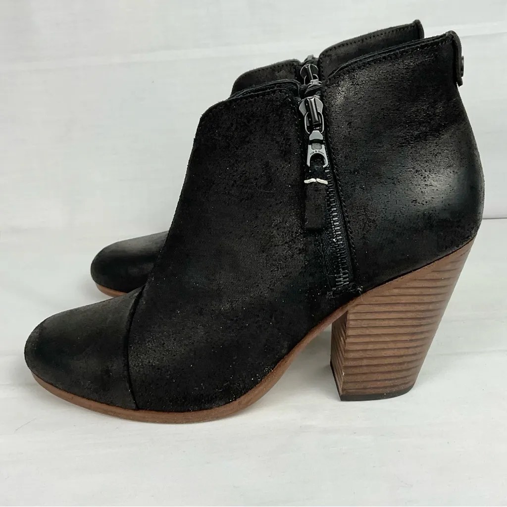 Rag & Bone Black Suede Leather Margot Boot Sz 39 Ankle Booties Distressed - Image 4