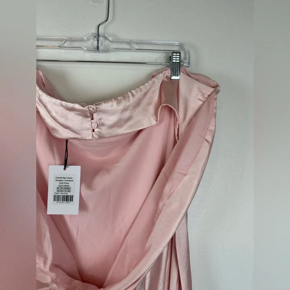 Showpo Charlita Strapless Cowl Back Satin Maxi Dress Women’s Sz 16 NWT Pink - Image 13