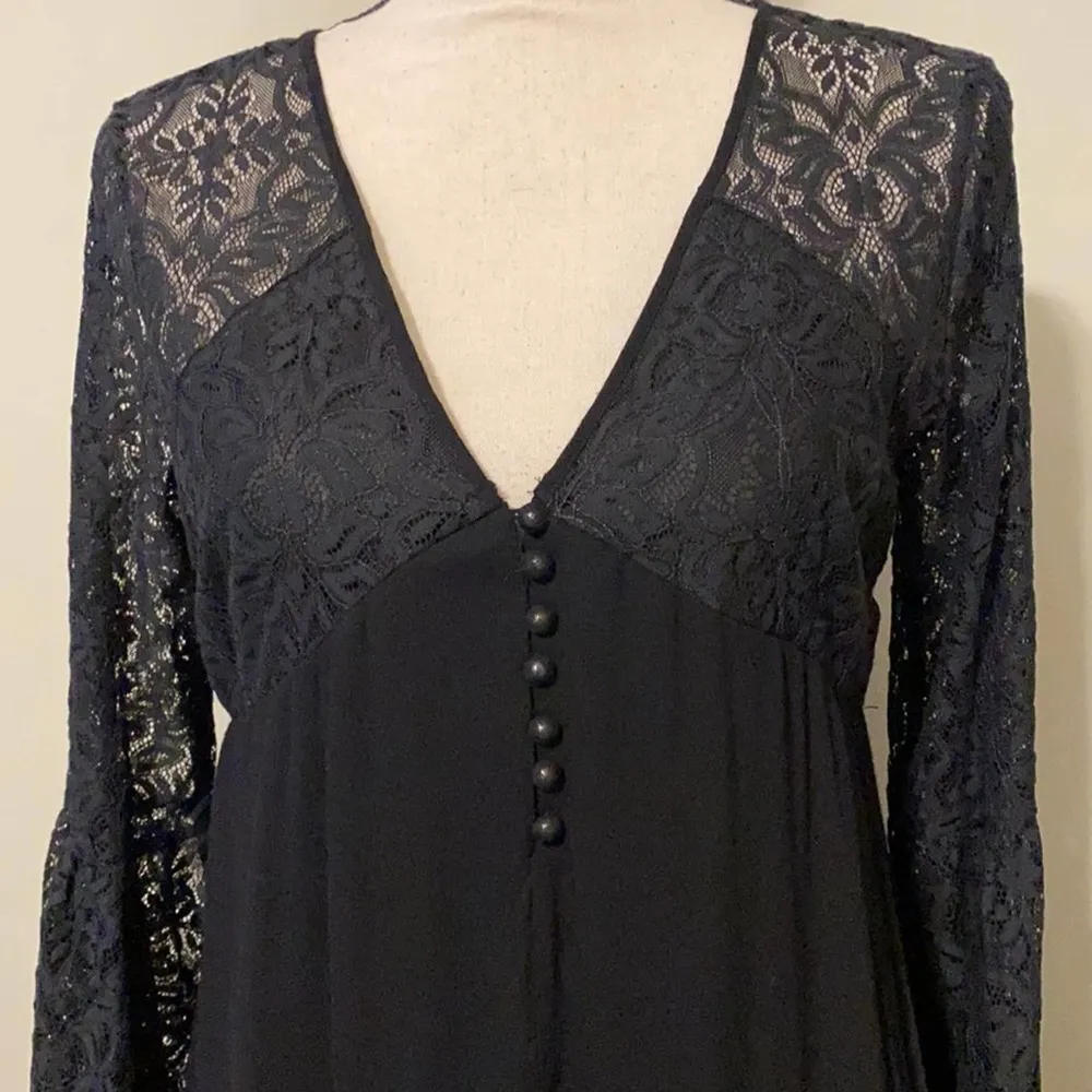 ee:some small black lace bell sleeve gypsy boho peasant sexy rayon black dress - Image 5