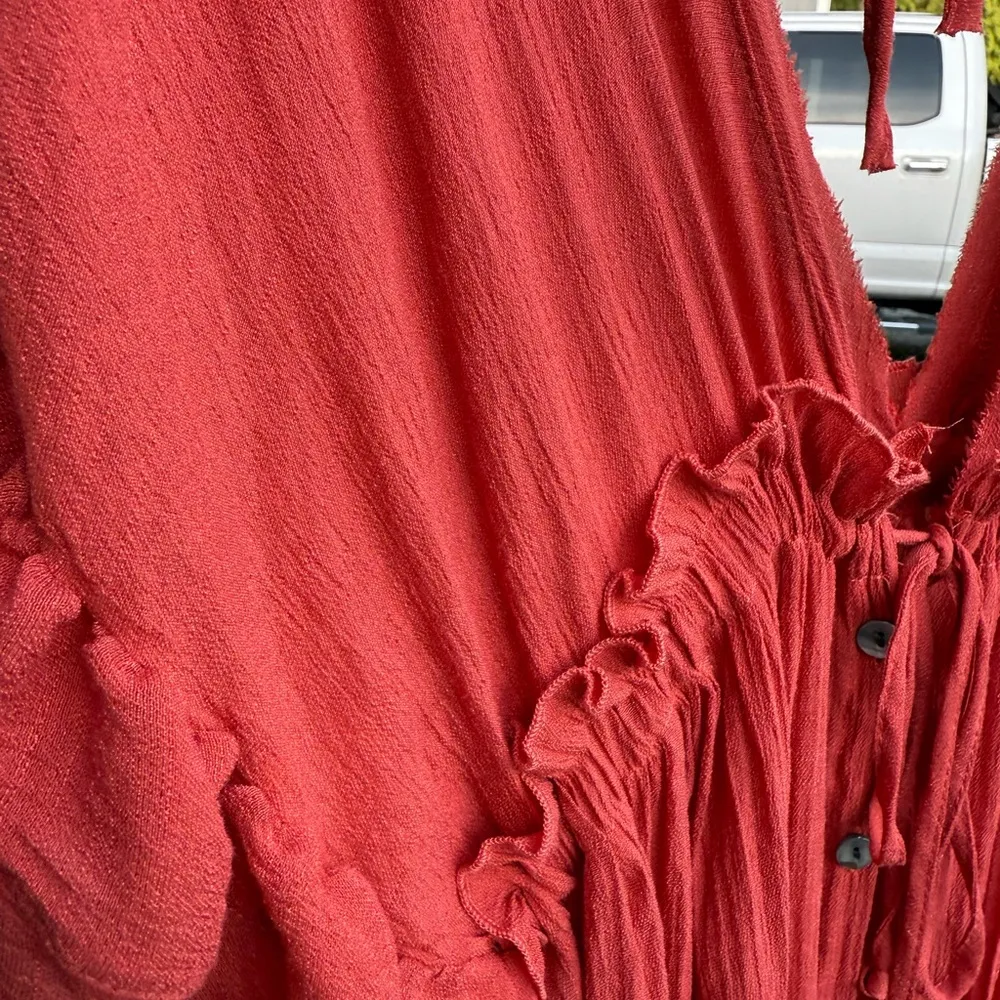 Unbranded Coral Red Maxi Dress Swim Coverup with Ruffle Sleeves Size M - Image 5
