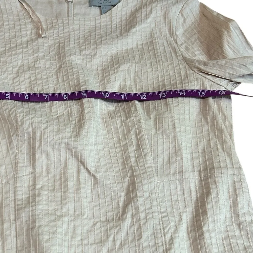COS Long Sleeve Beige Pleated Dress 100% Cotton Size 4 - Image 8