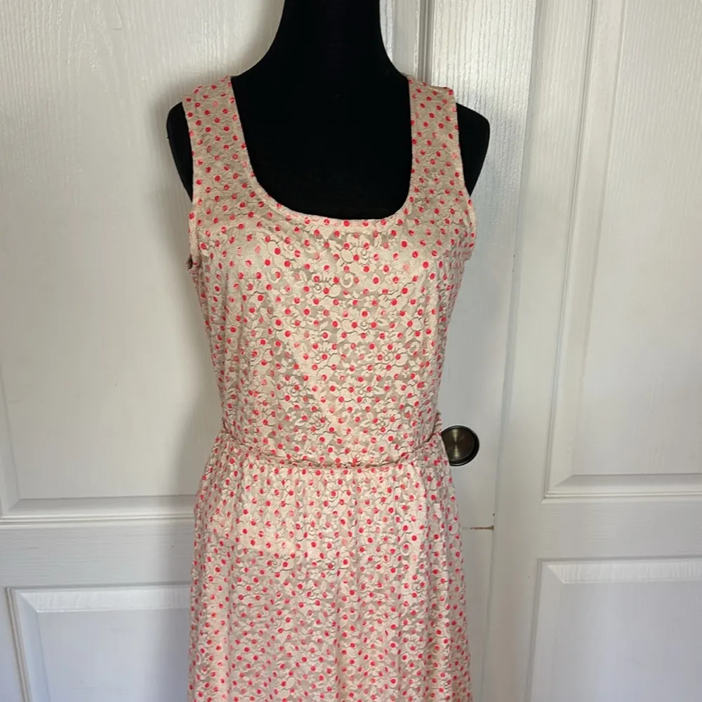 MAISON JULES CREAM LACE HOT PINK POLKA DOT TIERED MAXI TANK DRESS - Image 2