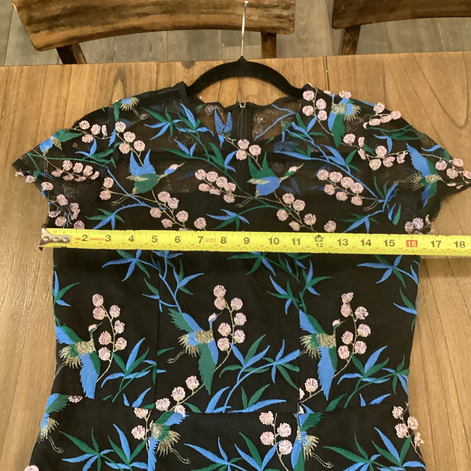 Anthropologie blue black bird embroidered shortsleeve VONE Rylee midi Dress 8 - Image 6