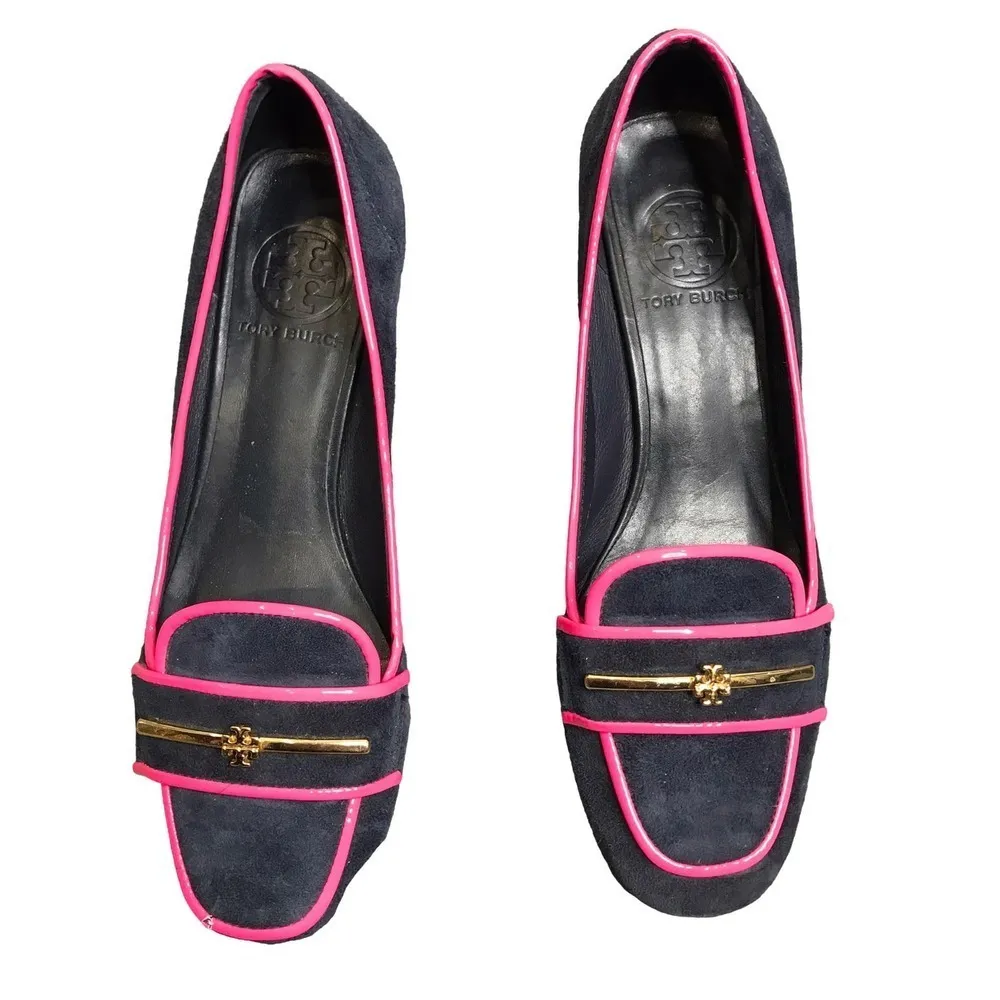 Tory Burch Nora Navy Blue/Pink Suede Loafers - Image 2