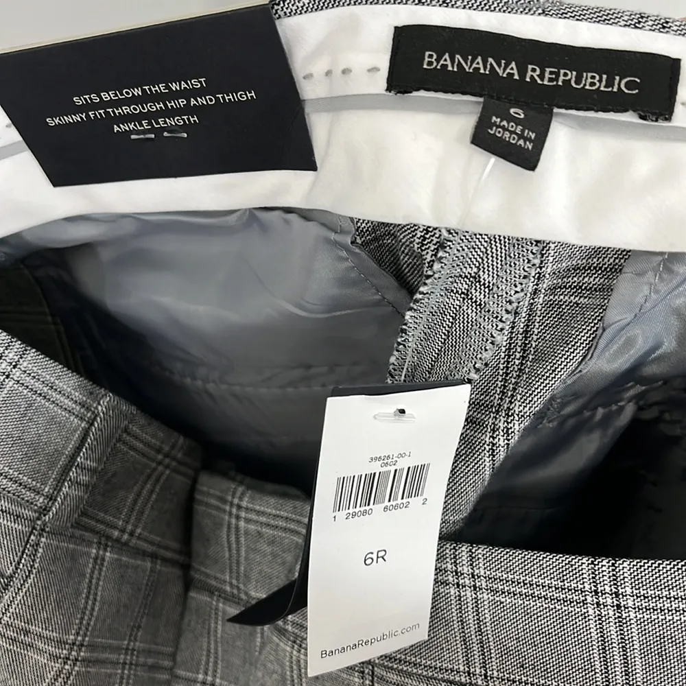 New Banana Republic Size 6 Black and White Plaid Sloane Ankle Trousers - Image 9