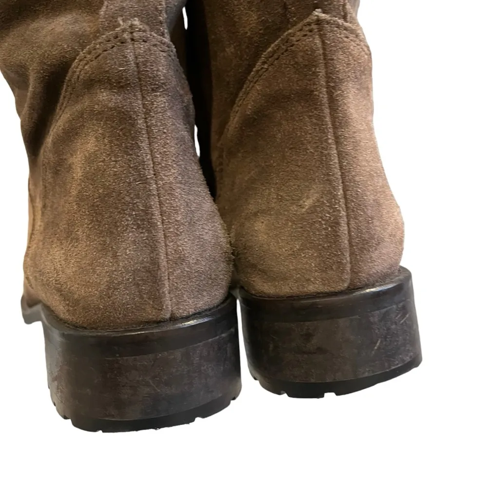 Garnet Hill Taupe Suede Buckle Accent Mid Calf Moto Boot, Sz 6.5 - Image 10