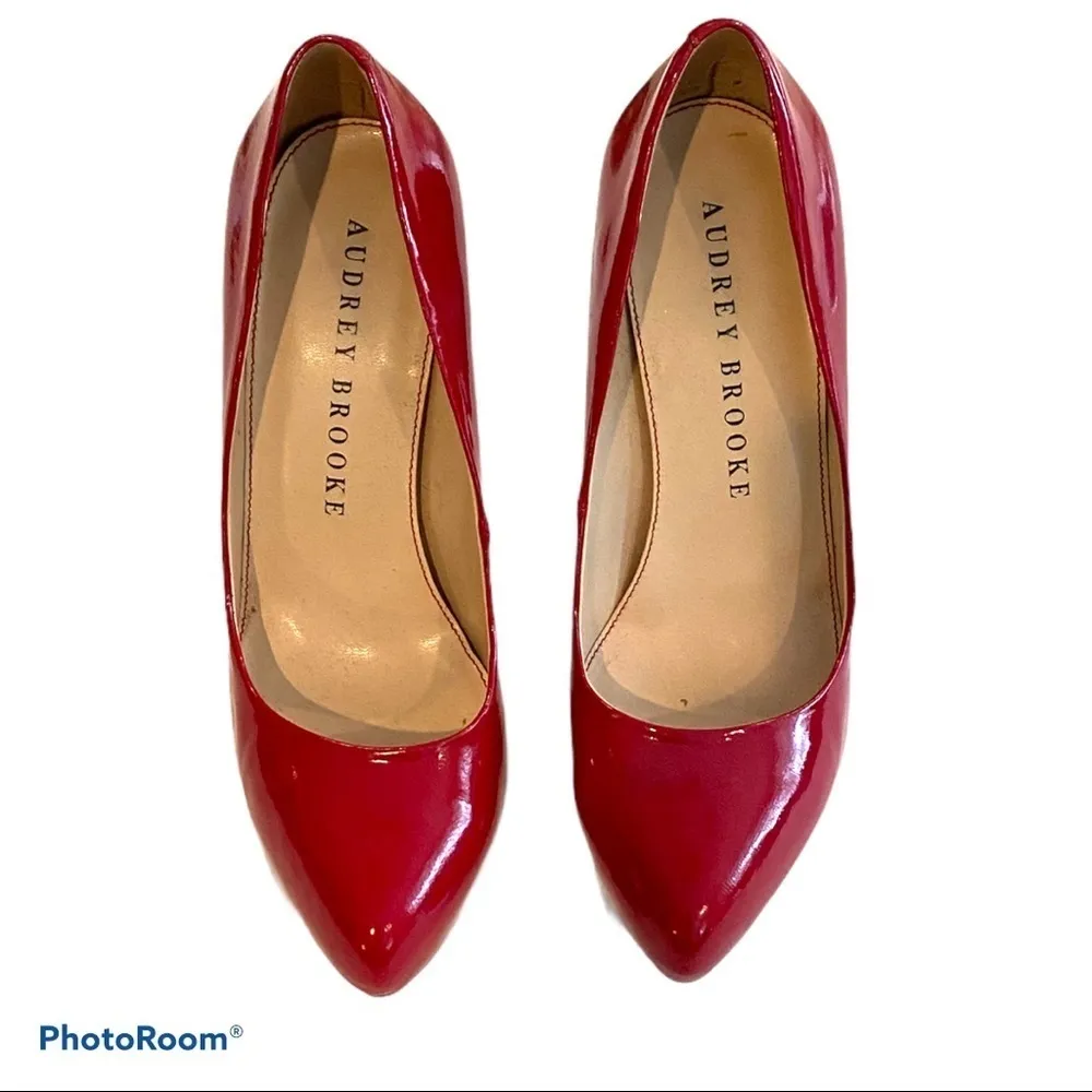 AUDREY BROOKE Red Patent Leather Round Toe Pumps - Image 8