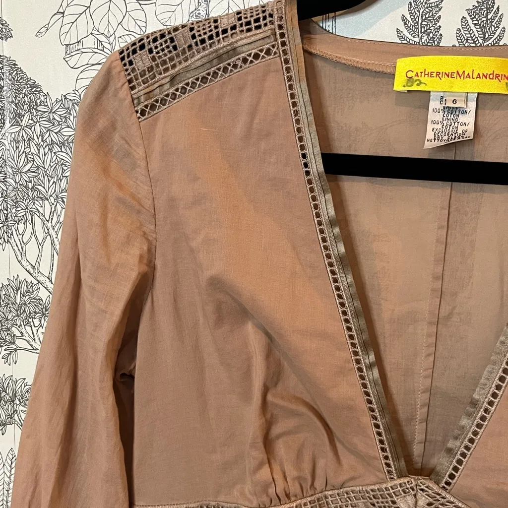 Catherine Malandrino Lace Trim cotton Empire-Waist Midi Dress Sz 6 - Image 5