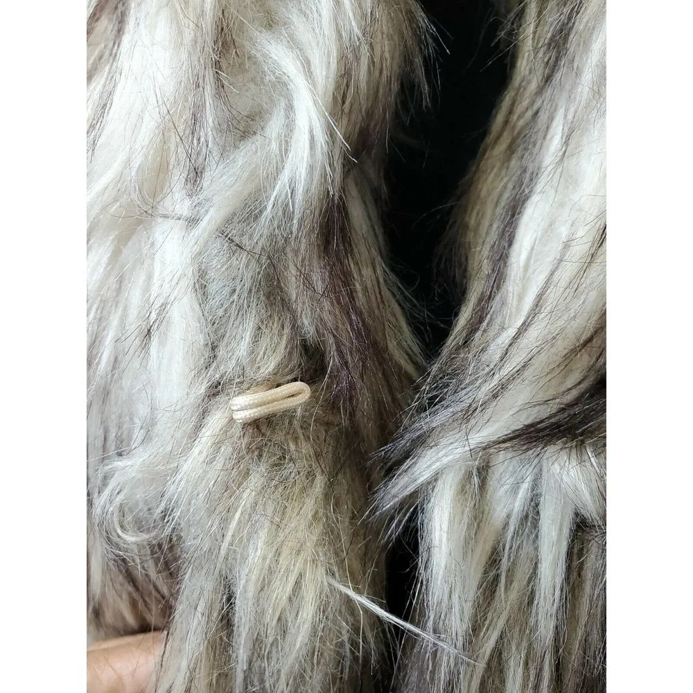 Women's Brown Acrylic & Polyester Collared Long Sleeve Faux Fur Jacket S - Image 5