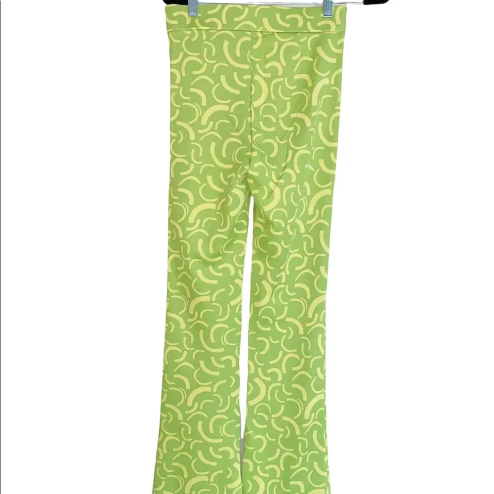 NWT ZARA HIGH RISE FLARED JACQUARD PANTS  GREEN XS - Image 9