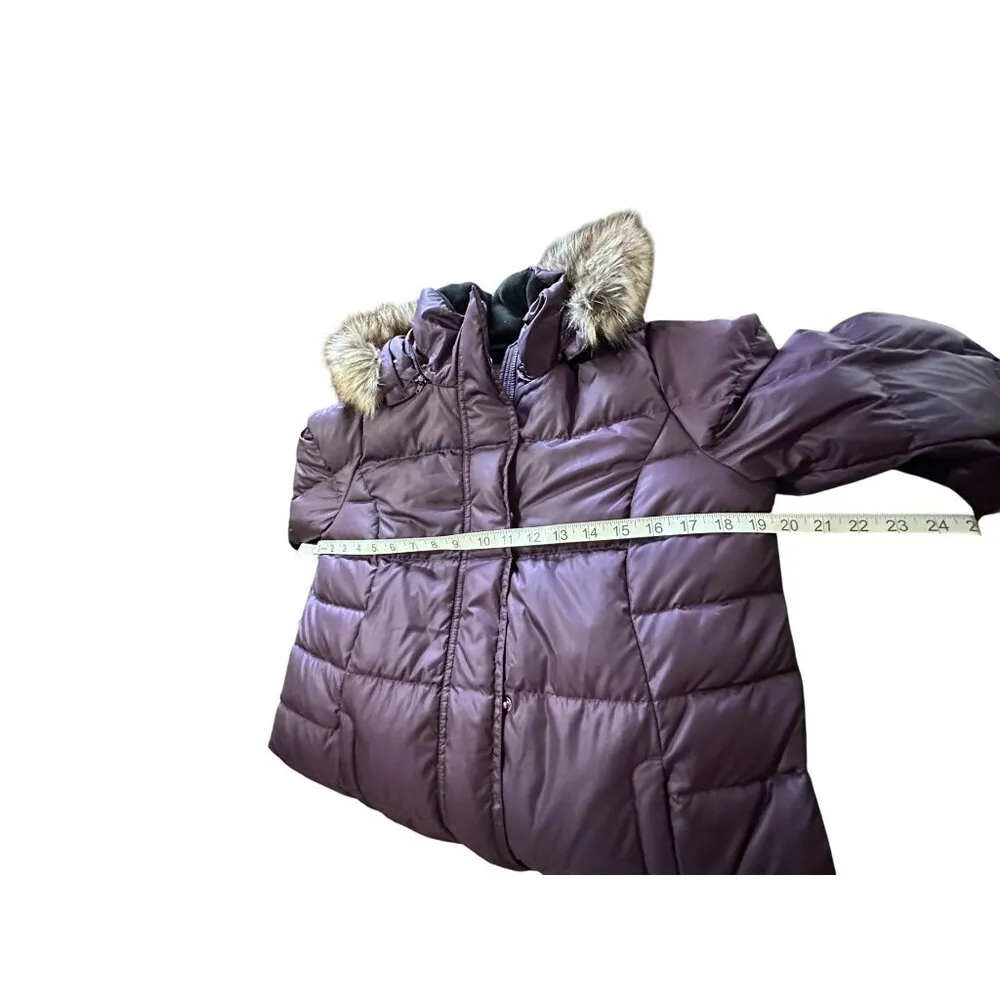 Eddie Bauer Womens Long Purple Puffer Down Coat Quilted Faux Fur Hood Size PS - Image 14
