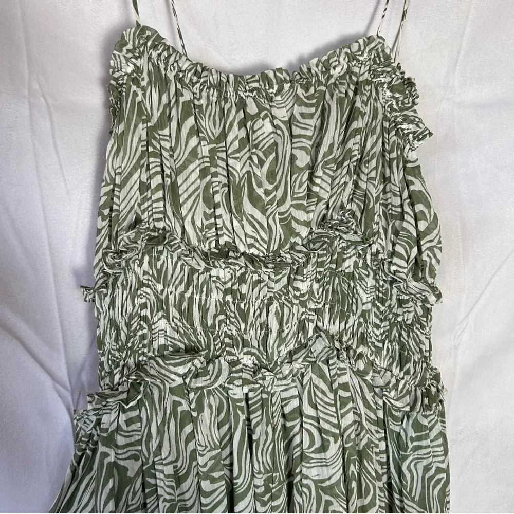 En Saison Sole Abstract Striped Print Green White Sleeveless Strappy Midi Dress Size M - Image 5