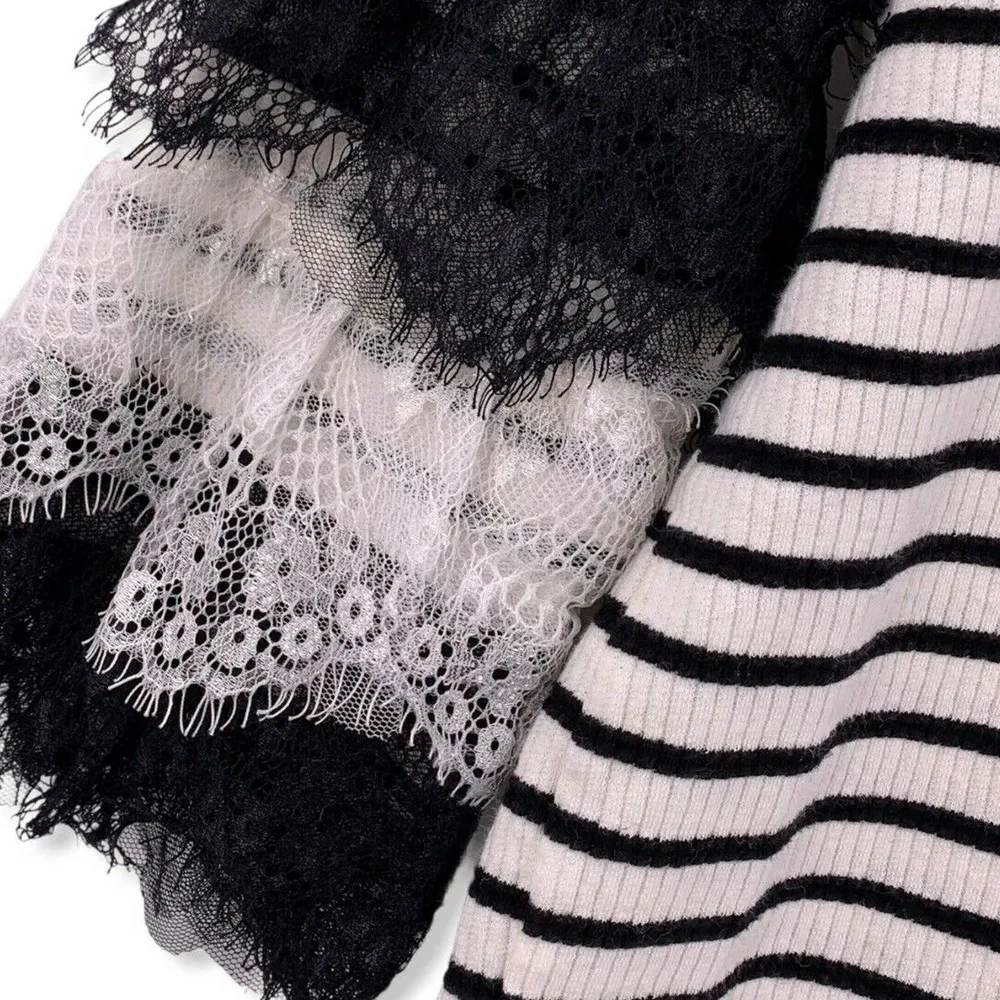 L.O.V.E Striped Tunic Dress Lace Sleeve Detail Size M - Image 2