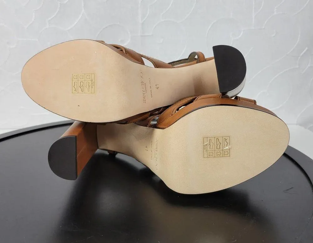 Jimmy Choo Hermione Platform Women Sandals Size 41 US11 Tan Leather Open Toe NEW - Image 10