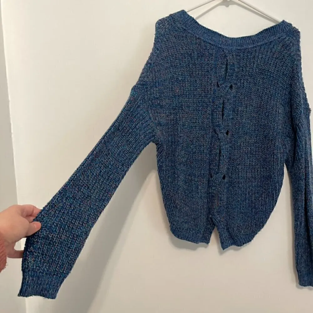 EXPRESS Cable Knit Split Back Pullover Sweater Blue Pink Green Twist Slouchy Fit - Image 13