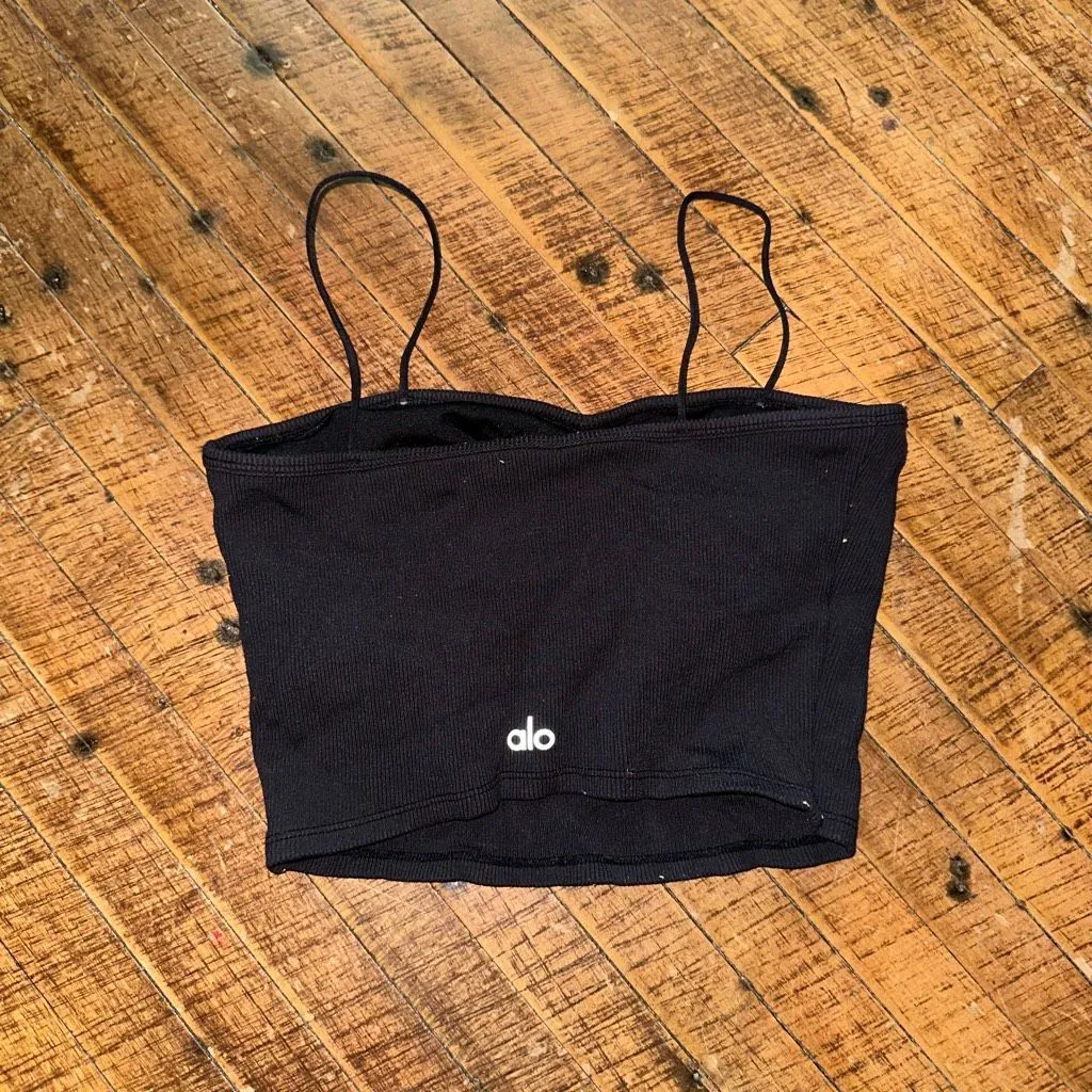 Alo Yoga Goddess bandeau black athletic ribbed crop top - Image 4