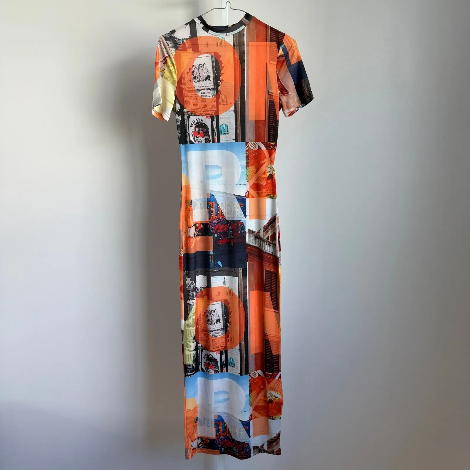 PepperMayo Into the City Mesh Maxi Dress Film Graphic Orange‎ - Image 2