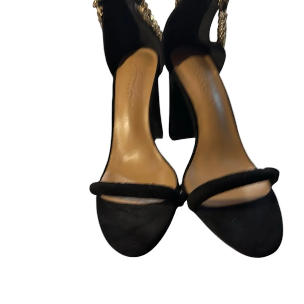 Chunky Black Heels with Gold Colored Strap Back Zipper 90’s Style Size 10 - Image 11