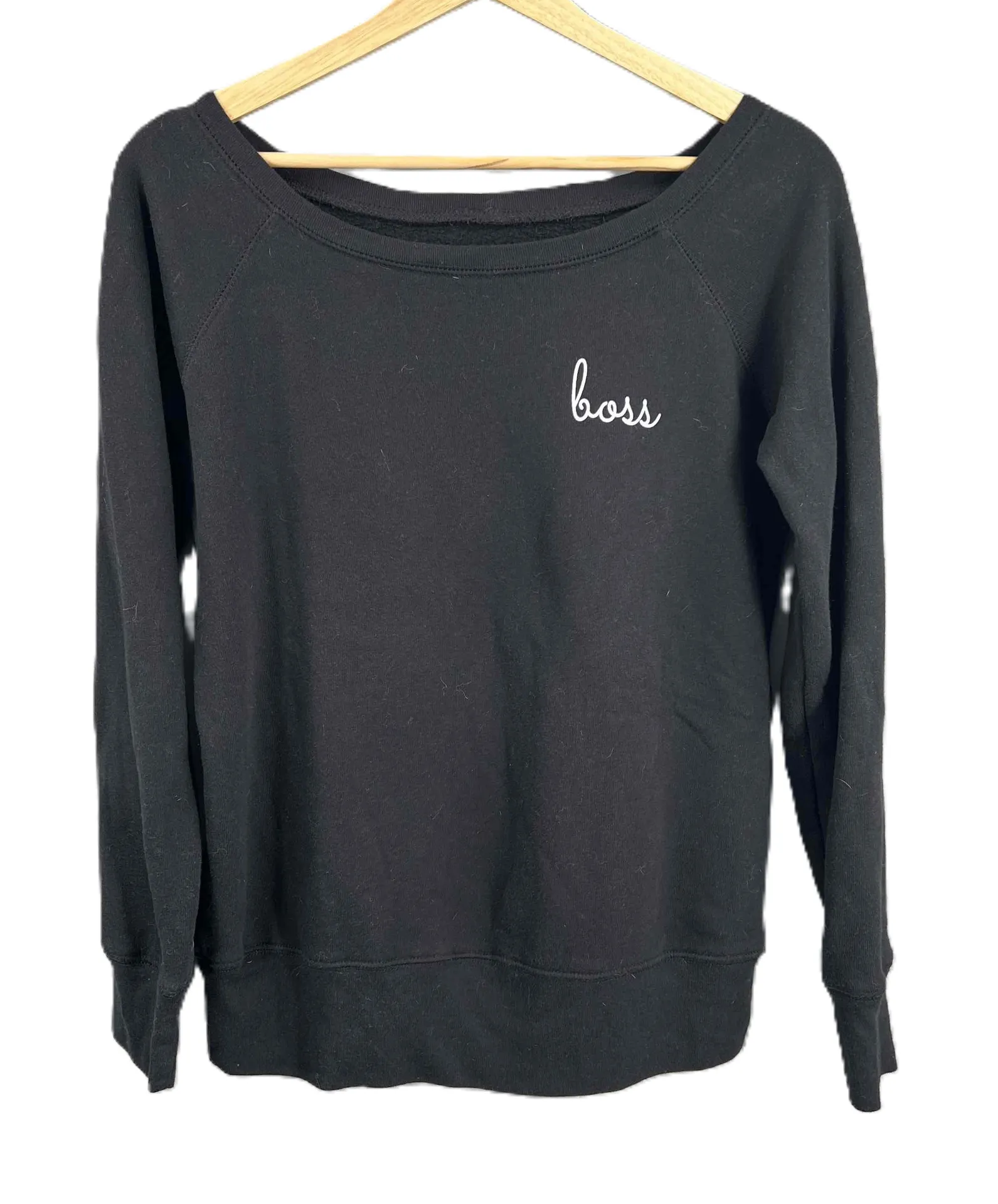 Boss Sweatshirt Bethenny Frankel Black Wide Neckline Oversized Womens Medium - Image 1