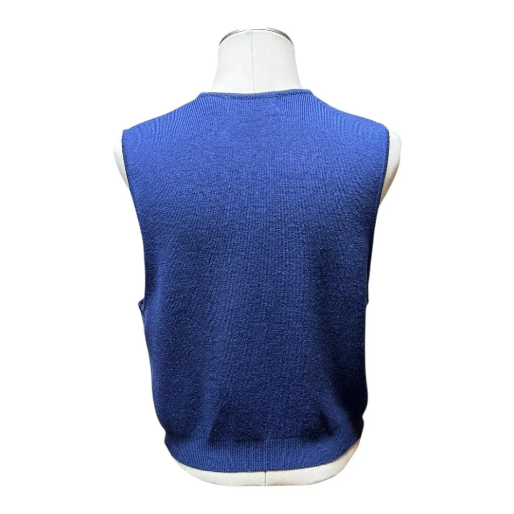 Westbound Vintage Wool Blend Sweater Vest Blue Gold Medium - Image 5