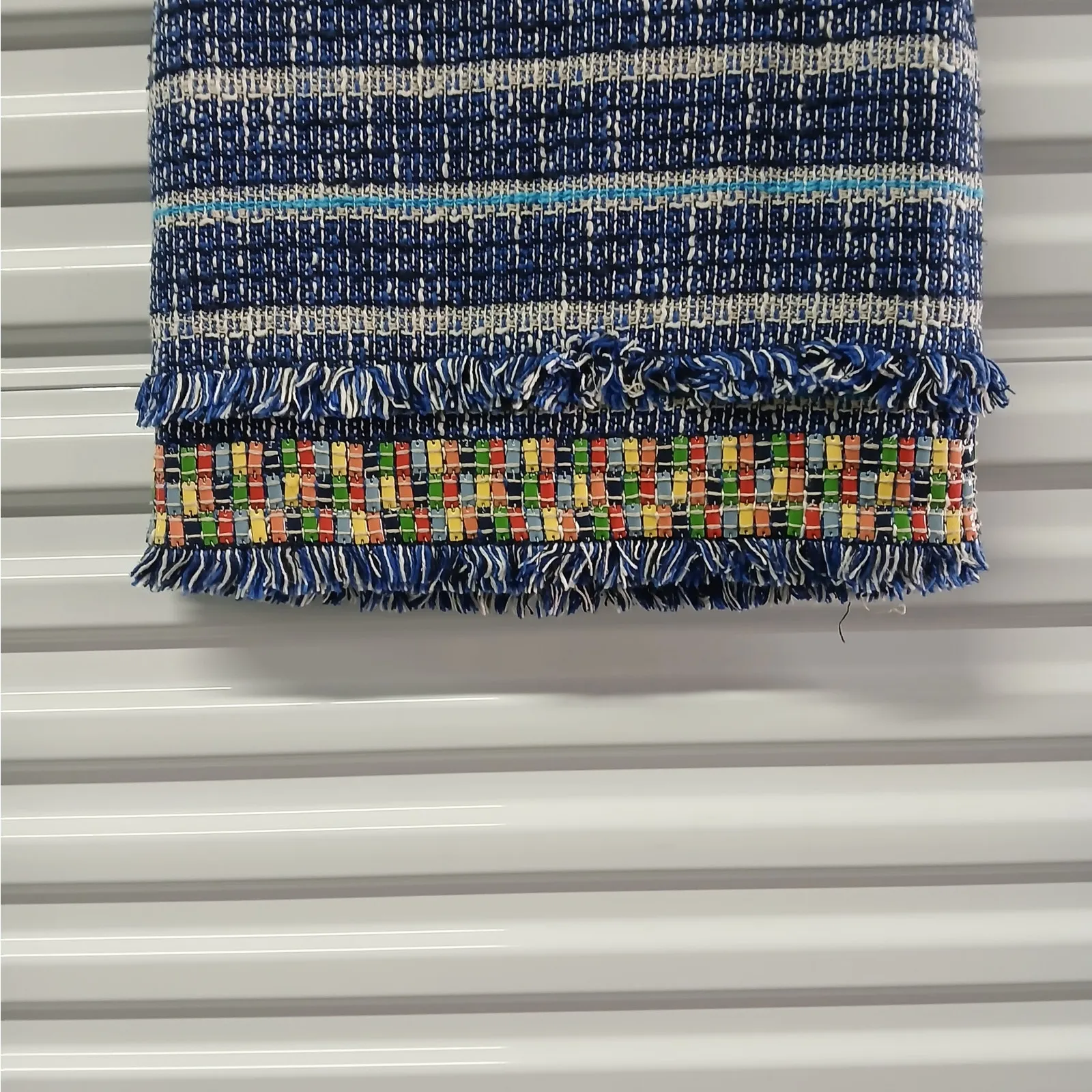 Tory Burch Normandy Blue Nora Skirt Women's 2 Tweed Fringe Artsy Boho Luxury - Image 7