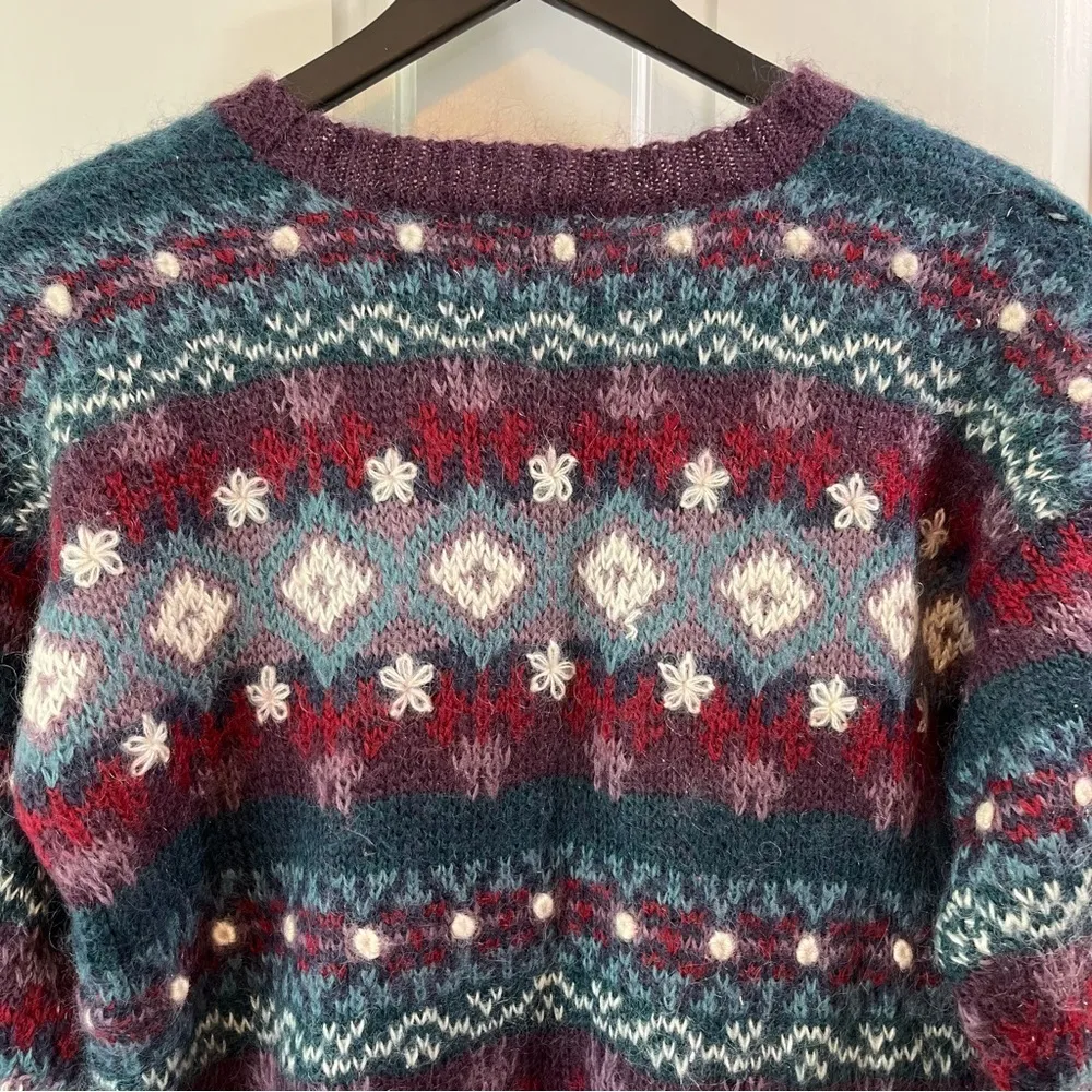 Vtg Christopher & Banks Hand Embroidered Mohair Wool Mock Neck Sweater - Size S - Image 6