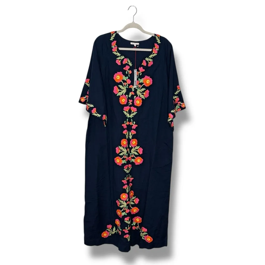 Frances‎ Valentine Navy Charming Caftan Poppy Embroidered Maxi Dress - Image 6
