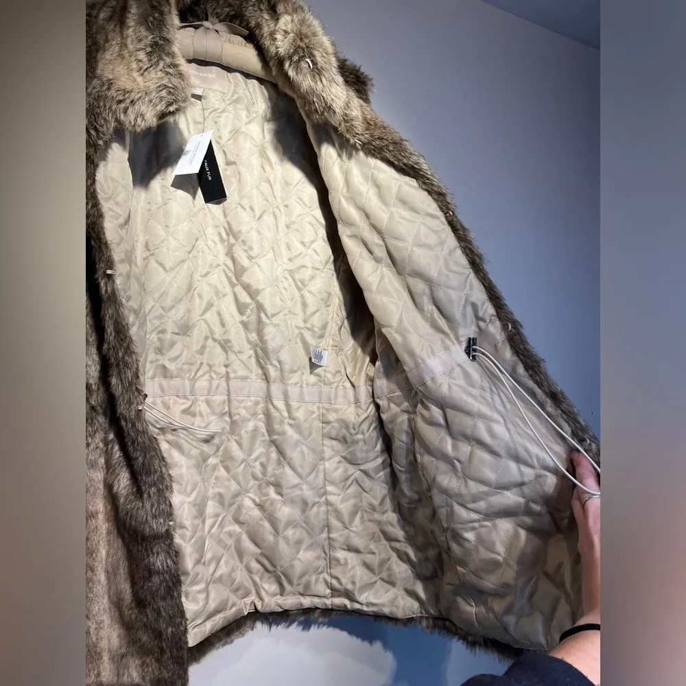 Banana Republic NWT Mock Collar Faux Fur Vest Cinch Waist Fully Lined XL - Image 11