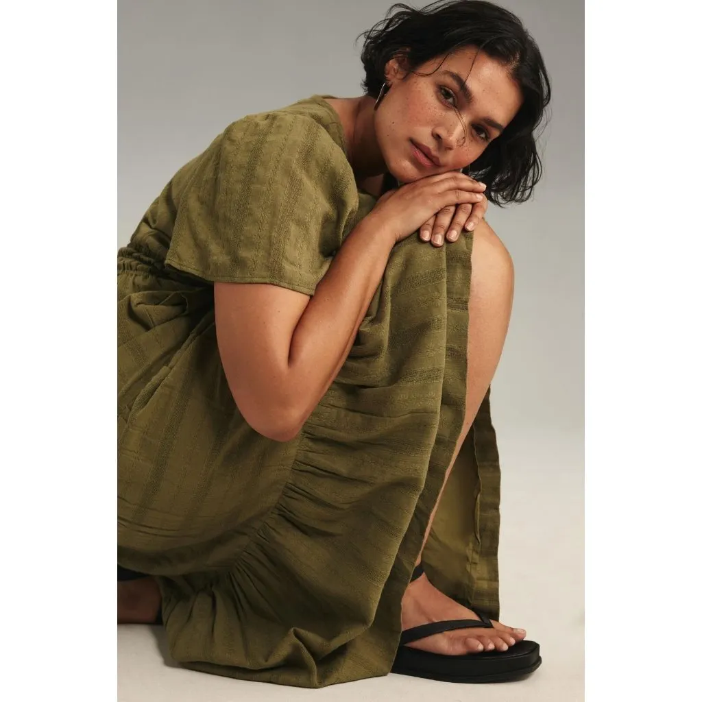 NWT Anthropologie Somerset Maxi in Moss Green Embroidered Tiered Cotton Dress L - Image 4