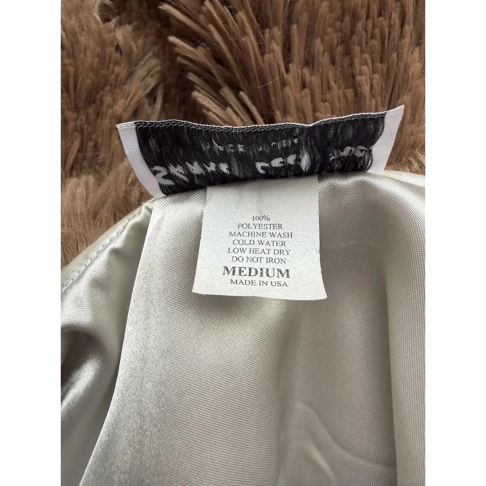 Vintage Shane Lee Faux Fur Cropped Jacket Light Brown Floral Pin Medium - Image 14