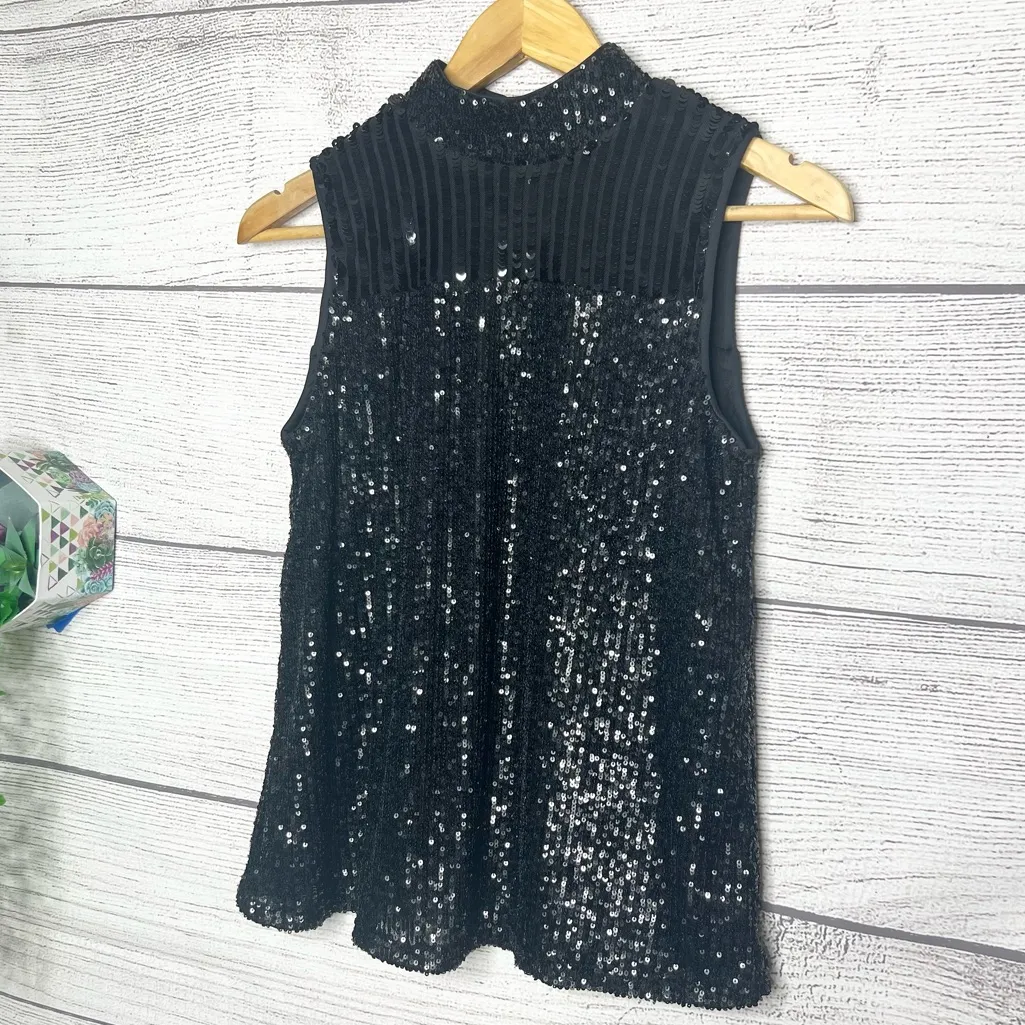 NWT Cable & Gauge Black Sequin Sleeveless Mock Neck Dressy Blouse Top Size Small - Image 3