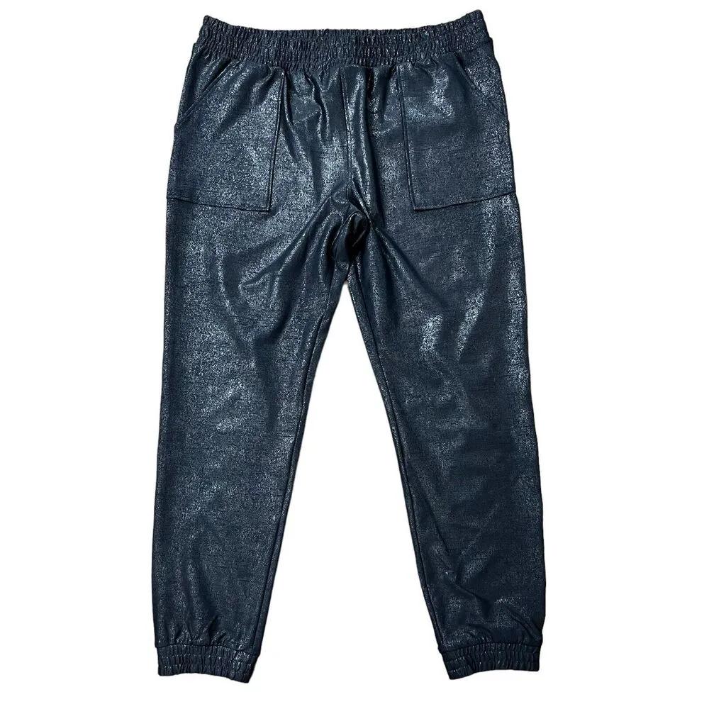Viral TikTok Sz 2XL Pebble Joggers Pull On Pants Shiny Black Boutique MR Basics - Image 2