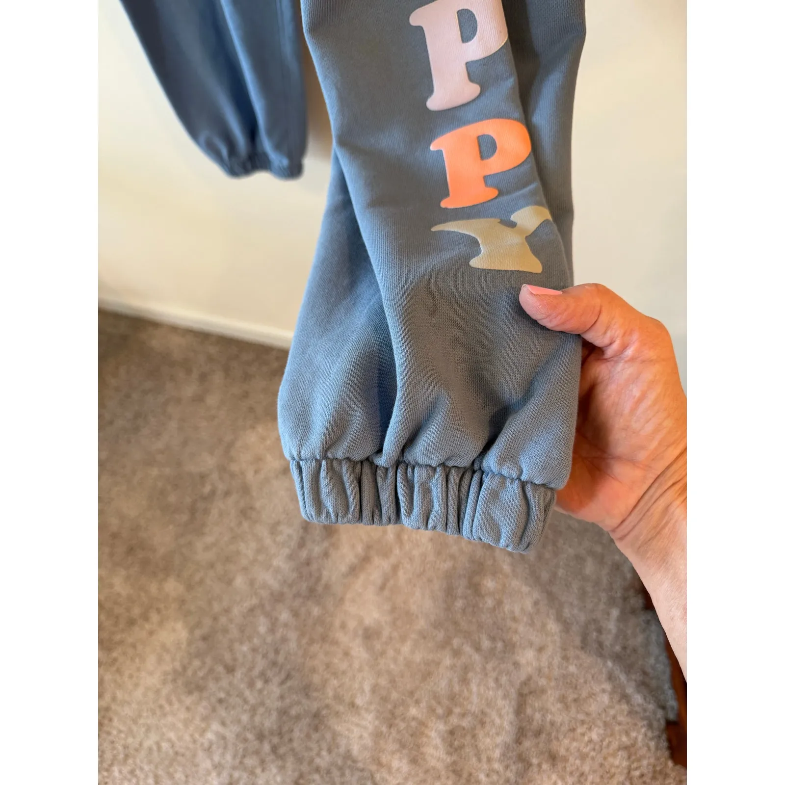 Madhappy High Rise Graphic Print Cotton Terry Jogger Pants Blue Women's Small - Image 7