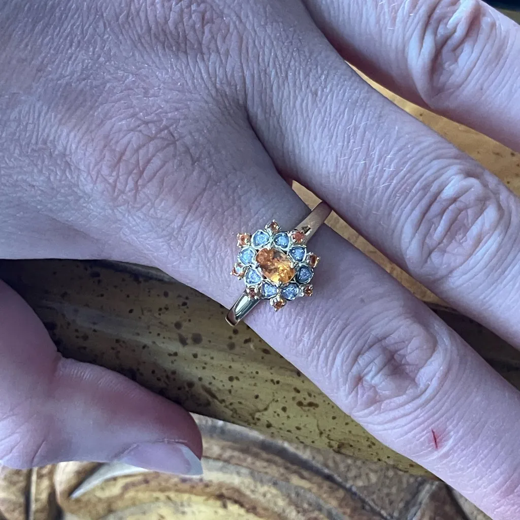 Natural Orange Garnet Moissanite Sterling Silver Ring Size 9 Gold - Image 4