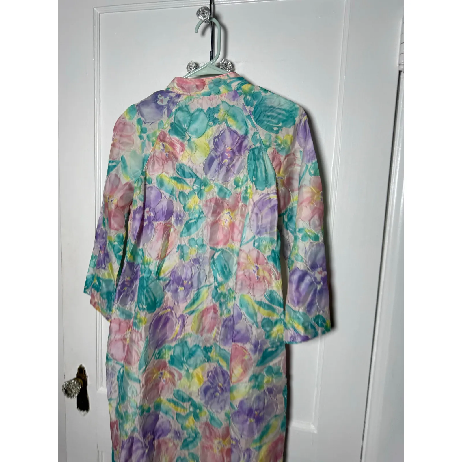 Vintage Saybury Pastel Floral Granny Floral House Dress Robe Jacket Housecoat XS Green - Image 8