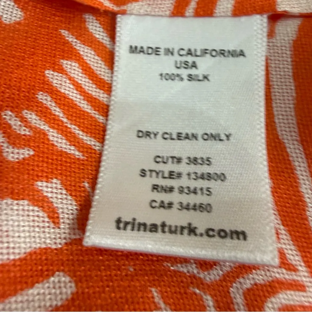 Trina Turk 💯 % silk Orange & White Swirly Zebra Print Sleeveless Top / XS/S - Image 10