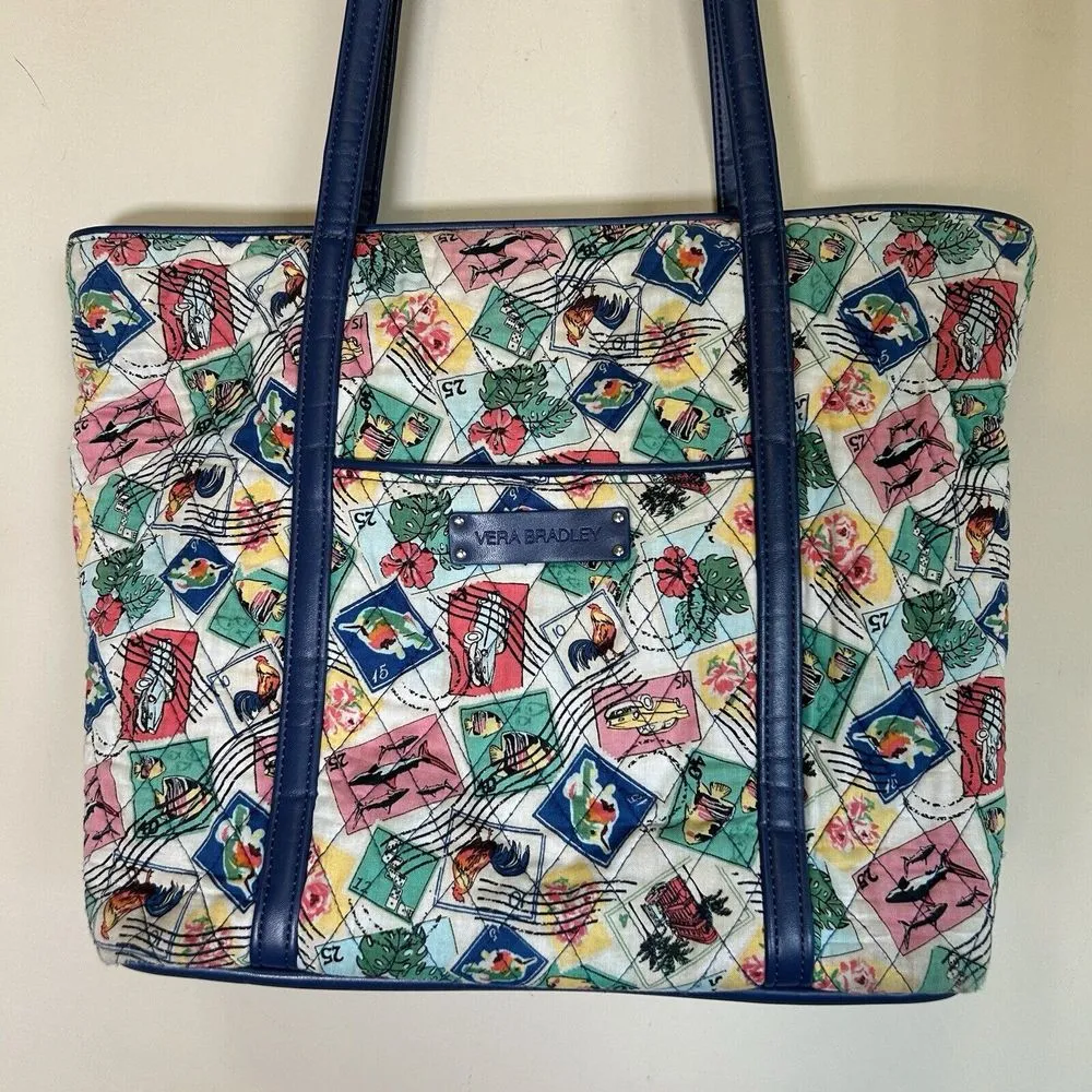 Vera Bradley Small‎ Trimmed Vera Tote In Cuban Stamps - Image 4