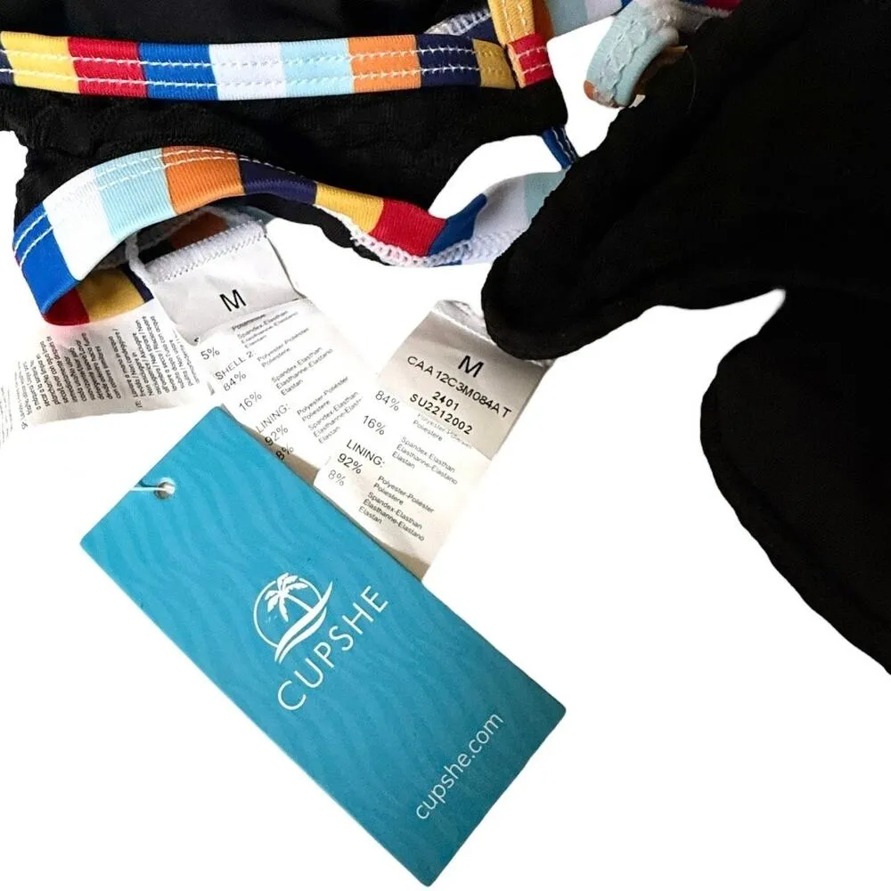 NEW Cupshe SWIMSUIT Women's MED Black Waffle Knit Bikini Bralette & Bottoms Set - Image 5