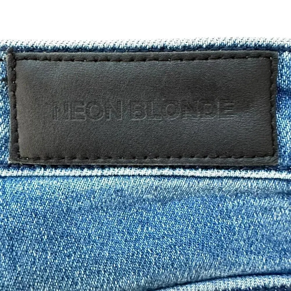 Neon Blonde Lace Up Skinny Jeans Blue Size 27 - Image 5