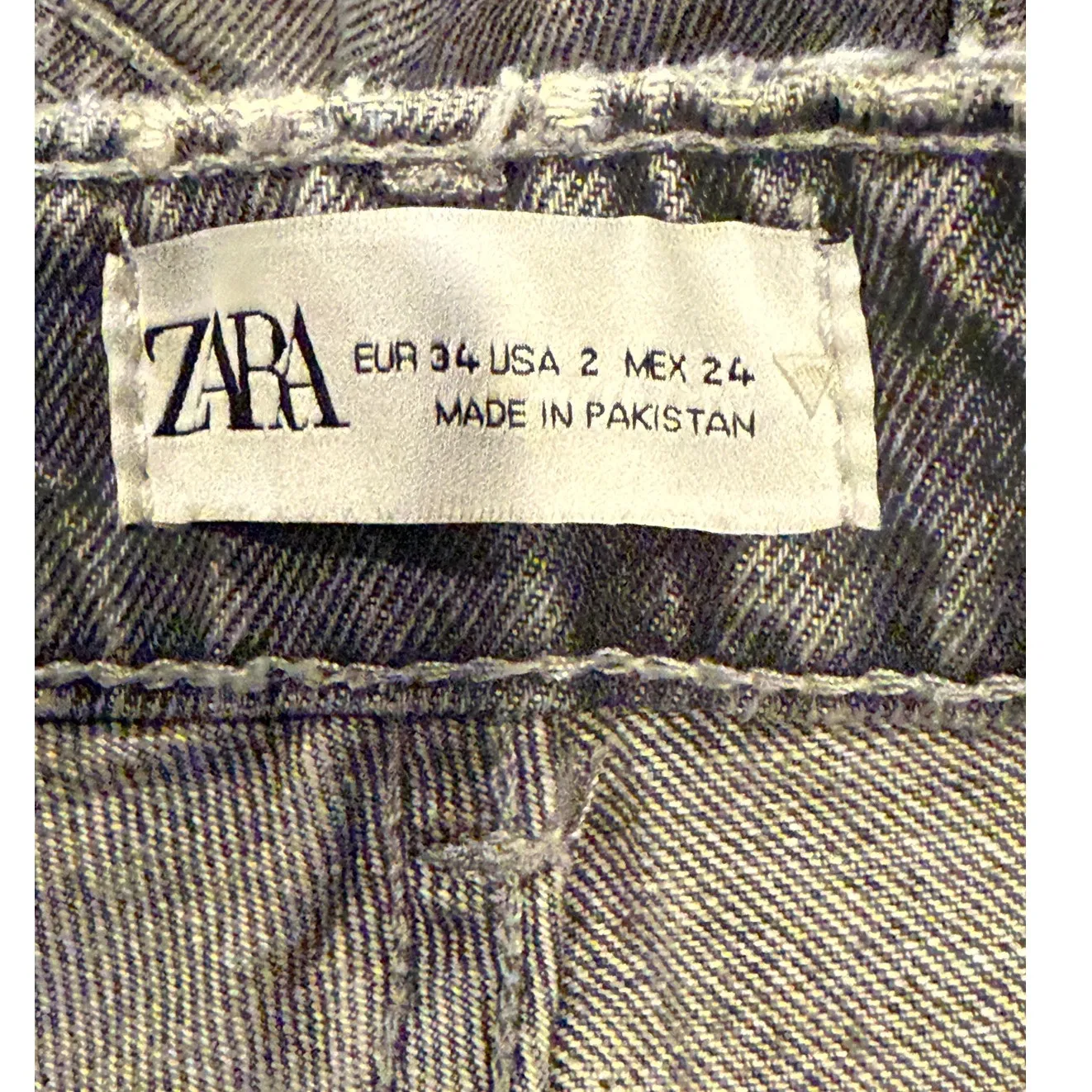 ZARA Wide Leg High Rise Vintage Distressed Cropped Jeans 2 Rinsed Black #3900 - Image 8