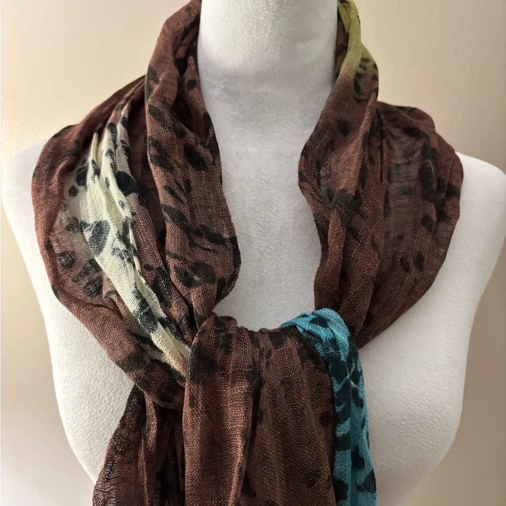 Elegant Multicolor Animal Print Scarf/Wrap with Fringe - Image 2