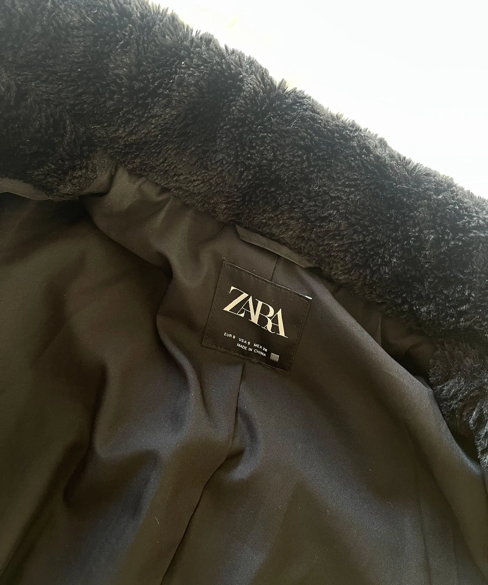 ZARA Faux Fur Black Coat - Image 4